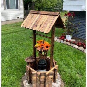 Wooden Wishing Wells for Outdoors with Hanging Bucket Wishing Well Planters